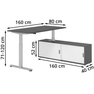 Produktbild für Schreibtisch Hammerbacher XMST 29313, graphit, mit Sideboard