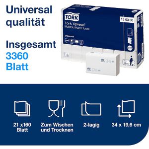 Produktbild für Papierhandtücher Tork Xpress Multifold, 150300, H2, 2-lagig