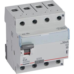 Legrand FI-Schutzschalter TX3, 30mA, Typ A, 63A, 230V/400V AC, 10kA Abschaltvermögen, 4-polig