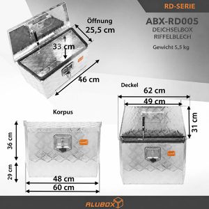 Produktbild für Deichselbox ALUBOX-Alukiste ABX-RD005, Aluminium Riffelblech