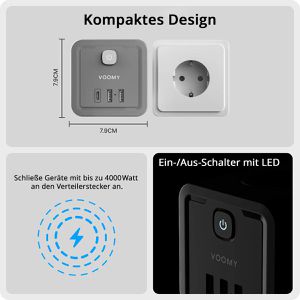 Produktbild für Steckdosenwürfel Voomy Split X4 2.0, weiß / grau