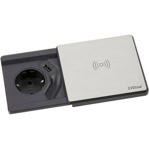 Produktbild für Einbausteckdose EVOline Square80, silber, mit 3 m Kabel