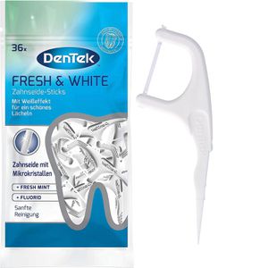DenTek Zahnseide Fresh und White, ungewachst, Zahnseide Sticks, mit Minzgeschmack, 36 Sticks , 36 Stück