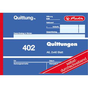 Produktbild für Quittungsblock Herlitz 402, fälschungssicher, MwSt. separat