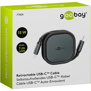Produktbild für Ladekabel Goobay 77424 Aufrollkabel, schwarz, 1m