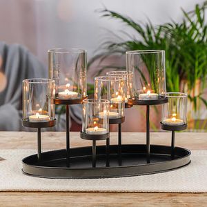 Böttcher-AG Kerzenständer schwarz oval, Kerzenhalter, für 7 Kerzen, Metall,  Höhe 23 cm – Böttcher AG