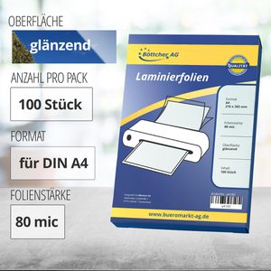 Böttcher-AG Laminierfolien DIN A4, 80 mic, glänzend, 100 Stück