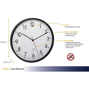 Produktbild für Wanduhr TFA 60.3537.01, Metall, analog, Funkuhr