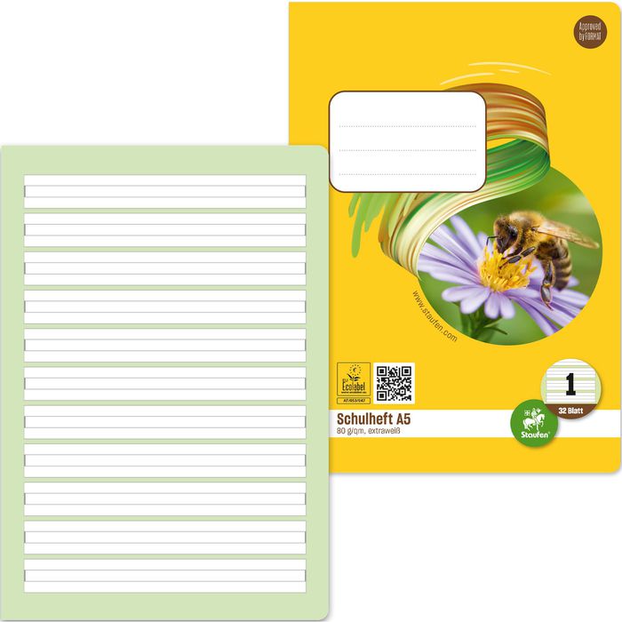 Brunnen Schulheft A5 Mit Hefthülle – Lineatur 5x7 Mm, 16 Blatt, Inklusive Namensschild – Ideal Für Schule & Studium