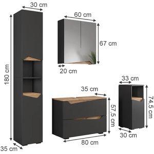 Produktbild für Badmöbel-Set Vicco Marelle, anthrazit, 4-teilig