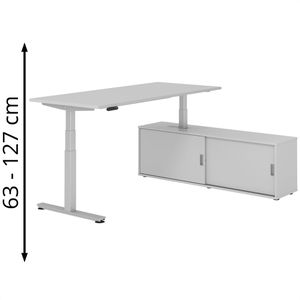 Schreibtisch Hammerbacher XDSM 29740, lichtgrau, mit Sideboard
