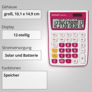 Produktbild für Taschenrechner Rebell SDC912, weiß/pink