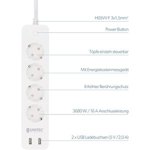 Produktbild für Steckdosenleiste Unitec 30798, mit 1,8m Kabel