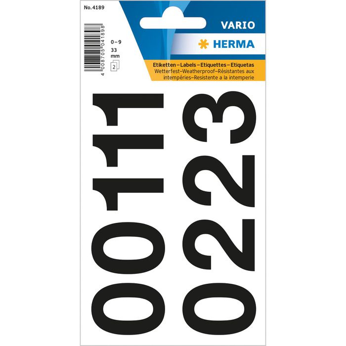HERMA Zahlen-Sticker 0-9, Folie weiß, wetterfest