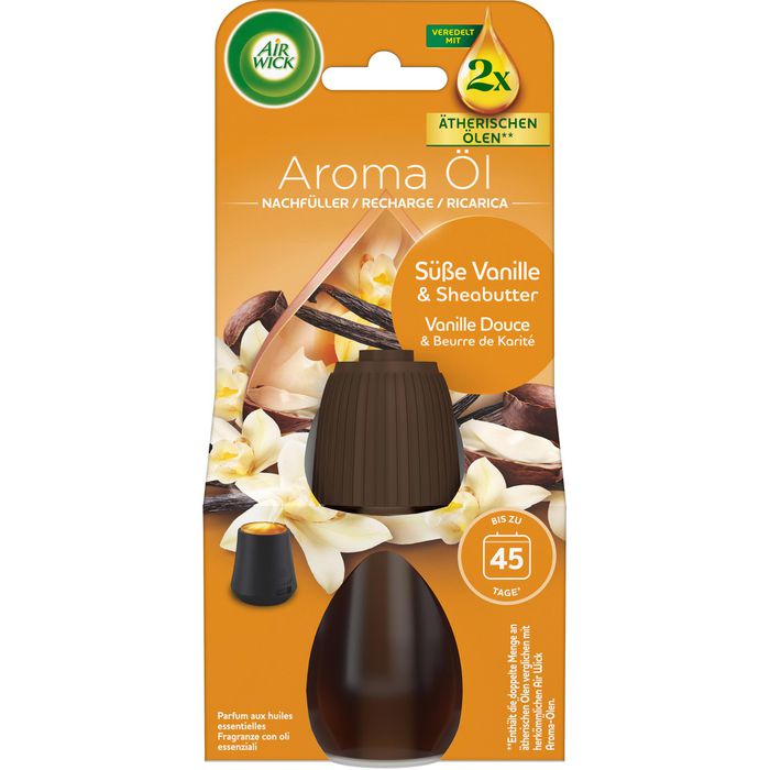 Airwick Raumduft Aroma-Öl Flakon, Diffuser, 20 ml, Nachfüller, Süße Vanille & Sheabutter – Böttcher AG