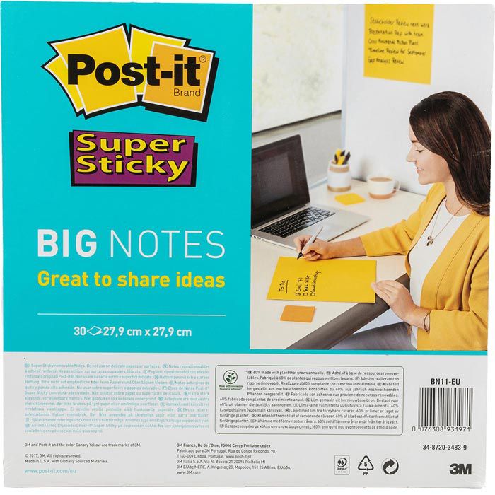 Post-it Haftnotizen Super Sticky Big Notes BN11-EU 279 x 279mm 30 Blatt ultragelb