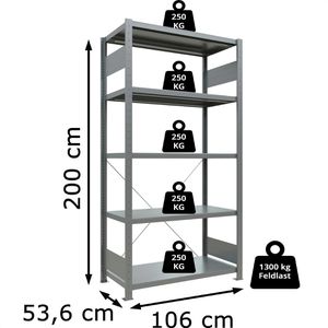 Produktbild für Schwerlastregal Schulte 12950, 5 Metallböden