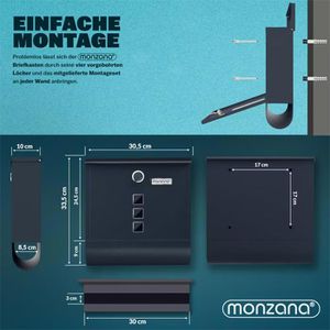Produktbild für Briefkasten Monzana 108099, schwarz, aus Stahl