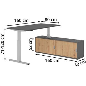 Produktbild für Schreibtisch Hammerbacher XMST 29320, graphit, mit Sideboard