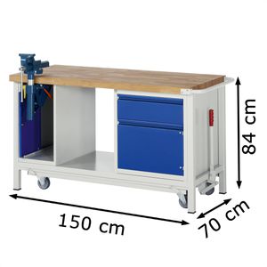Produktbild für Werkbank Rau Basic 8181-6, blau, mit Rollen