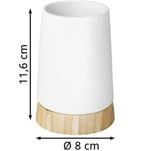 Produktbild für Zahnputzbecher Wenko Bamboo, weiß, aus Keramik &amp; Bambus