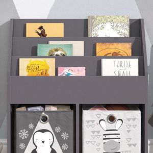 Produktbild für Bücherregal Vicco Luigi, grau, mit 2 Faltboxen