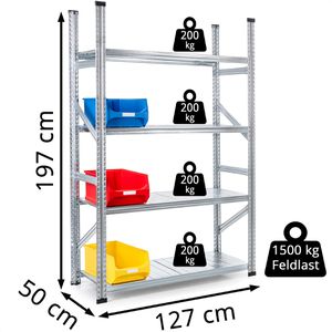 Produktbild für Schwerlastregal GEWE 512G4R, 4 Metallböden