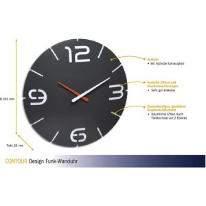 Produktbild für Wanduhr TFA 60.3536.10 Contour, Kunststoff, analog, Funkuhr
