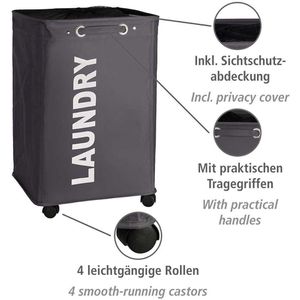 Produktbild für Wäschekorb Wenko Quadro Grau, mit Rollen