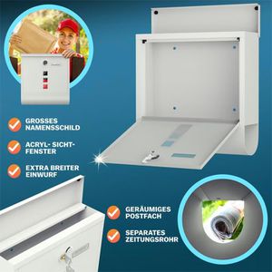 Produktbild für Briefkasten Monzana 108100, weiß, aus Stahl