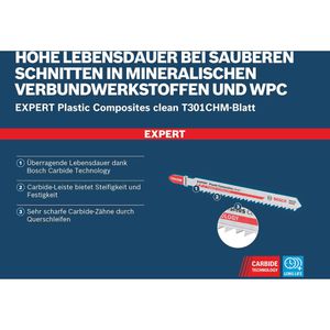 Produktbild für Stichsägeblätter Bosch Expert Plastic Composites Clean T301CHM