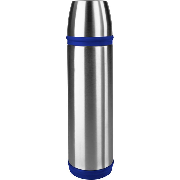 Emsa Thermosflasche Captain 502474, Edelstahl, Isolierflasche, silber / blau, 1 l – Böttcher AG