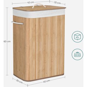 Produktbild für Wäschekorb Songmics LCB10Y, natur, mit Deckel