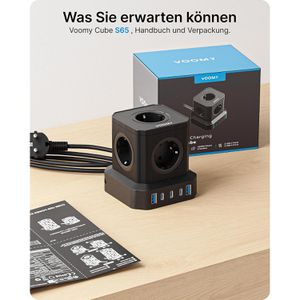 Produktbild für Steckdosenwürfel Voomy Power Cube S65, mit Schalter, schwarz