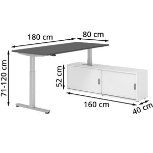 Produktbild für Schreibtisch Hammerbacher XMST 29412, graphit, mit Sideboard