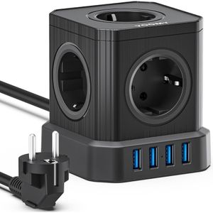 Steckdosenwürfel Voomy Power Cube S5, mit Schalter, schwarz
