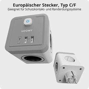 Produktbild für Steckdosenwürfel Voomy Split X4 2.0, weiß / grau