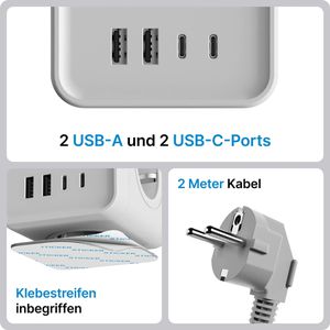 Produktbild für Steckdosenwürfel Voomy Power Cube S7, mit Schalter, grau
