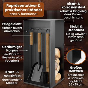 Produktbild für Kaminholzregal Black-Oak Aspen, mit Kaminbesteck