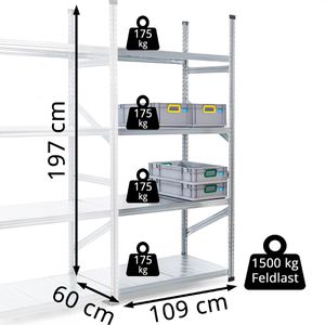 Produktbild für Anbauregal GEWE 610A4R, 4 Metallböden