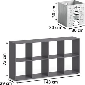 Produktbild für Bücherregal Vicco Scutum, grau, mit 8 Faltboxen
