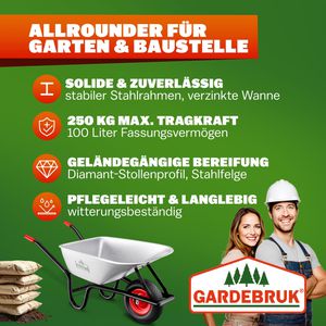 Produktbild für Schubkarre Gardebruk 108751, Tragkraft 250 kg