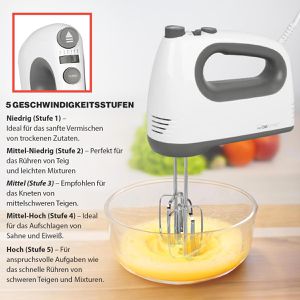 Produktbild für Handmixer Clatronic HM 3775, weiß, 5 Geschwindigkeiten