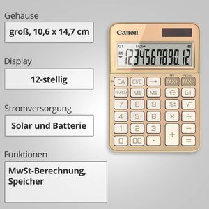 Produktbild für Taschenrechner Canon KS-125KB, MwSt-Berechnung, gold