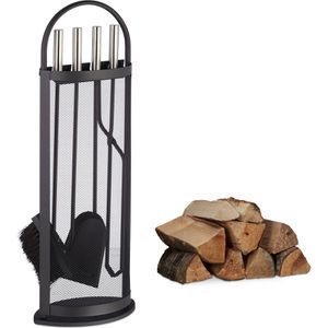 Produktbild für Kaminbesteck Relaxdays 10022291, aus Metall, schwarz, 5-teilig