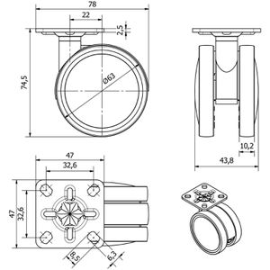 Produktbild für Möbelrolle SO-TECH 133239, mit Anschraubplatte