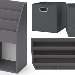 Produktbild für Bücherregal Vicco Luigi, grau, mit 2 Faltboxen