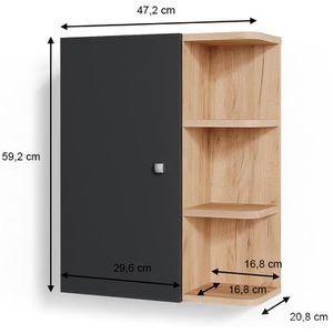 Produktbild für Bad-Hängeschrank Vicco Fynn, matt anthrazit / eiche