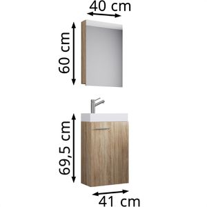 Produktbild für Waschtisch VCM Slito, mit Spiegelschrank, sonoma eiche