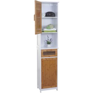 Mendler Badschrank HWC-A85, 57142, braun / weiß, stehend, (B/H/T) 40 x 180 x 31cm